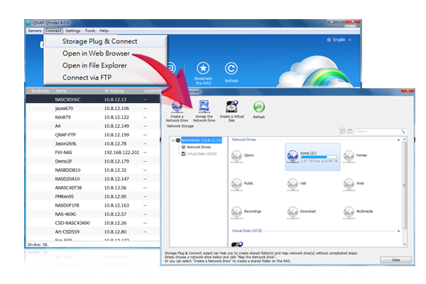 Easily access the NAS by Storage Plug &amp; Connect